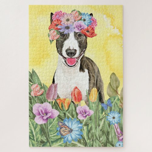 Bull Terrier Flowers Jigsaw Puzzle