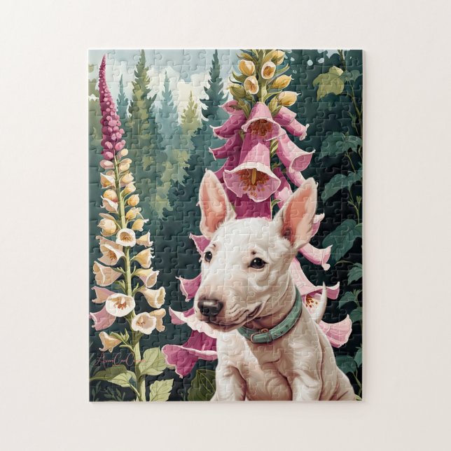 Bull Terrier Foxglove Flower Puzzle (Vertical)