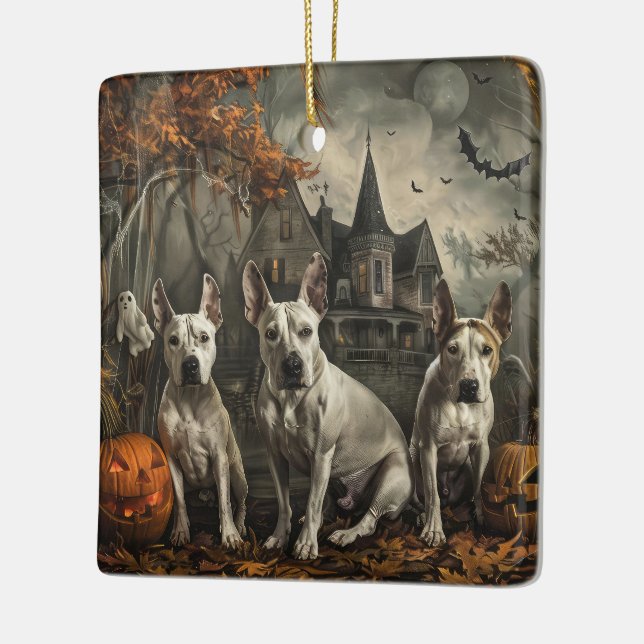 Bull Terrier Halloween Night Doggy Delight  Ceramic Ornament (Left)