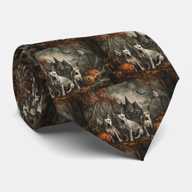 Bull Terrier Halloween Night Doggy Delight  Neck Tie (Rolled)