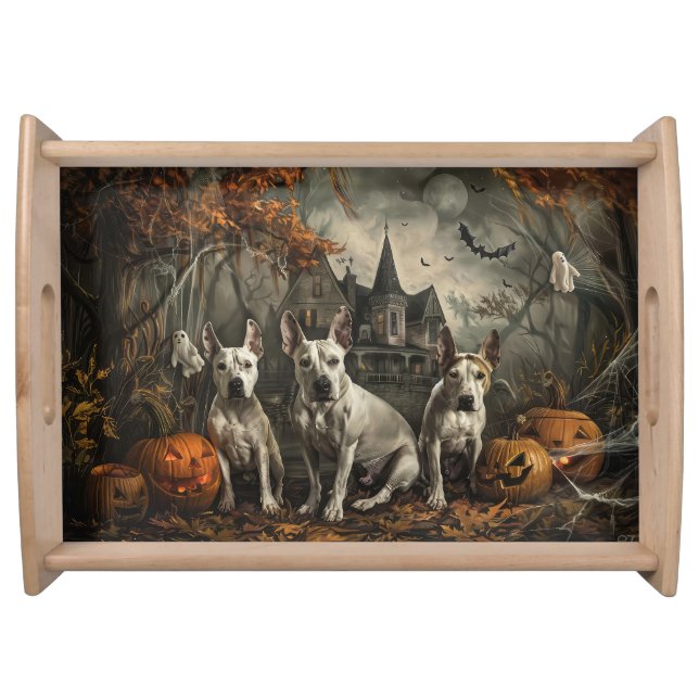 Bull Terrier Halloween Night Doggy Delight  Serving Tray (Front)