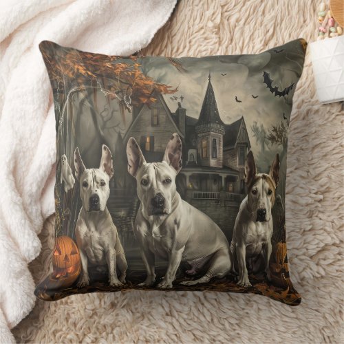 Bull Terrier Halloween Night Doggy Delight  Throw Pillow