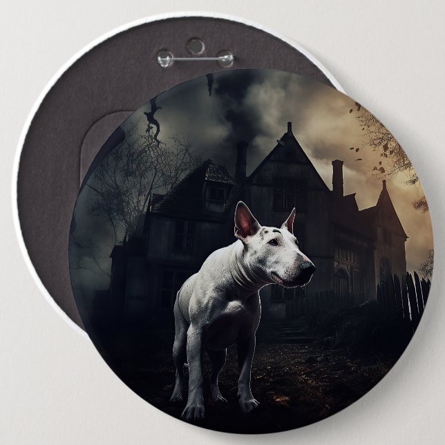 Bull Terrier Halloween Scary Button (Front & Back)