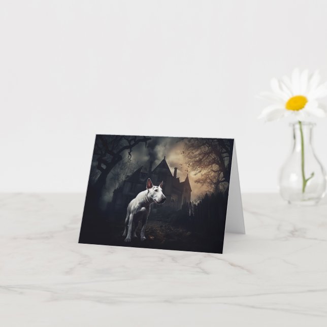 Bull Terrier Halloween Scary Card (Small Plant)