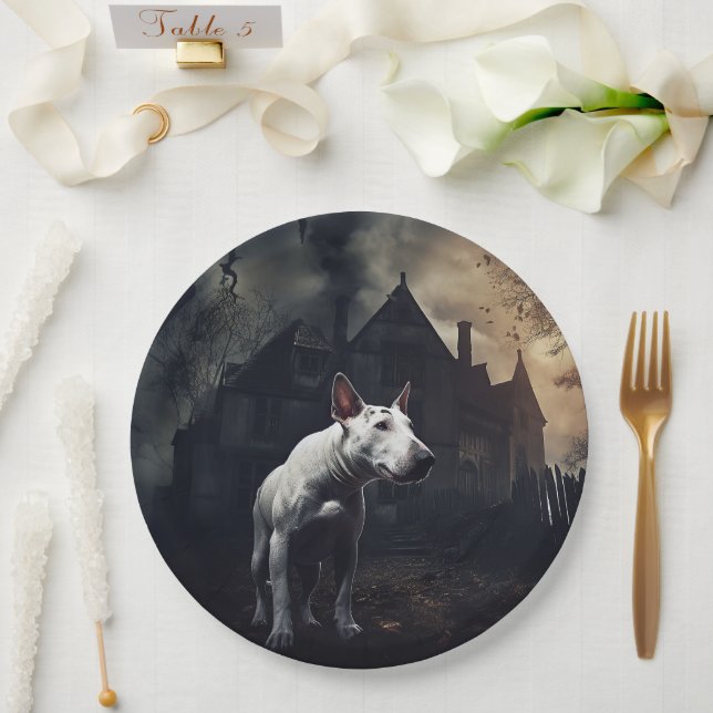 Bull Terrier Halloween Scary Paper Plates (Wedding)