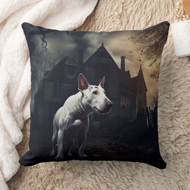 Bull Terrier Halloween Scary Throw Pillow (Blanket)