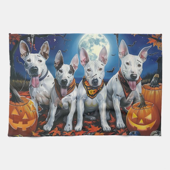 Bull Terrier Halloween Spooky  Kitchen Towel (Horizontal)