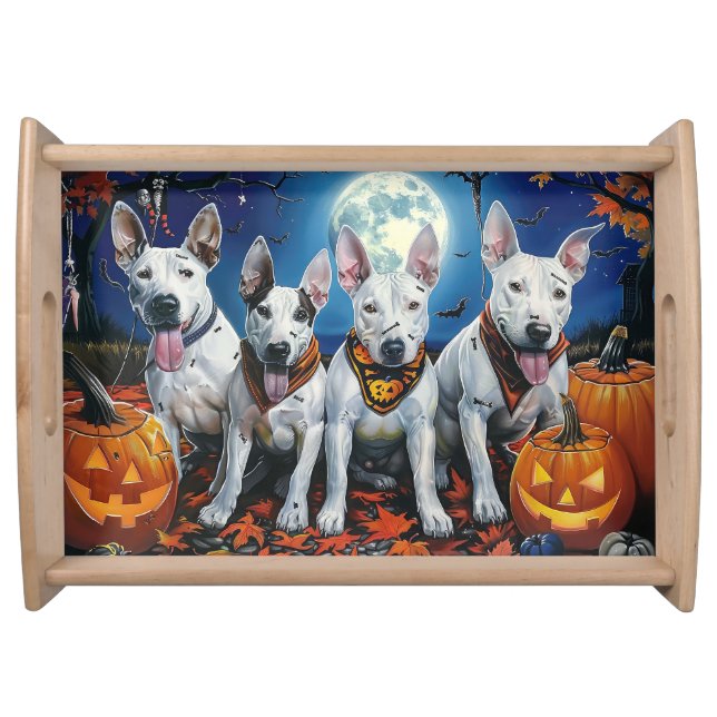 Bull Terrier Halloween Spooky  Serving Tray (Front)