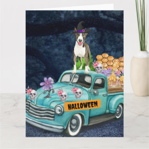 Bull Terrier Halloween Truck Scary Night Card