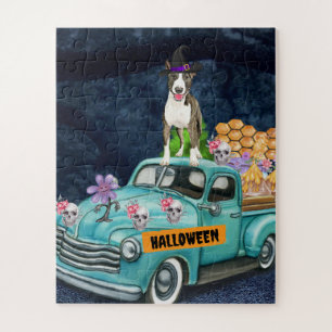 Bull Terrier Halloween Truck Scary Night Jigsaw Puzzle