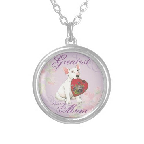 Bull Terrier Heart Mom Silver Plated Necklace