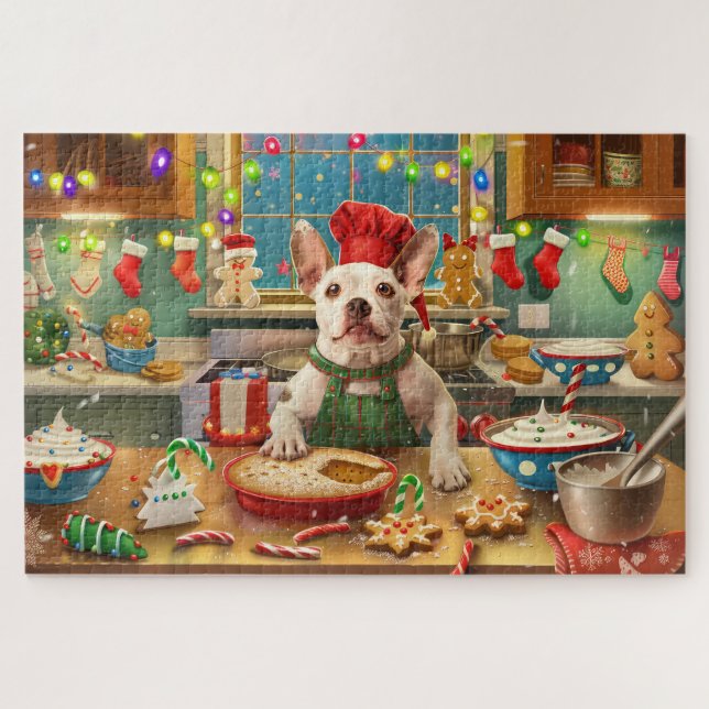 Bull Terrier Holiday Baking: Festive Christmas Jigsaw Puzzle (Horizontal)