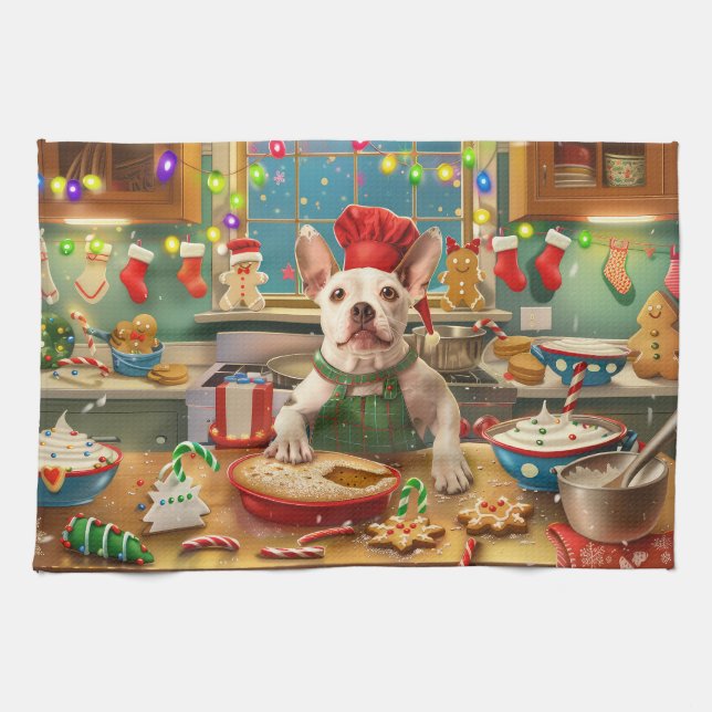 Bull Terrier Holiday Baking: Festive Christmas Kitchen Towel (Horizontal)