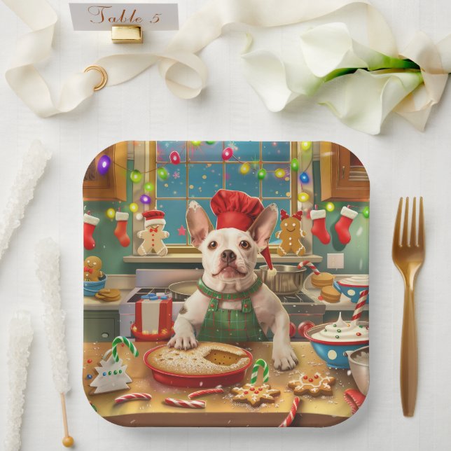 Bull Terrier Holiday Baking: Festive Christmas Paper Plates (Wedding)