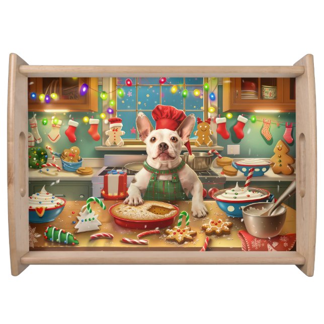 Bull Terrier Holiday Baking: Festive Christmas Serving Tray (Front)