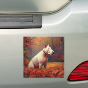 Bull Terrier in Autumn Leaves Fall Inspire  Car Magnet