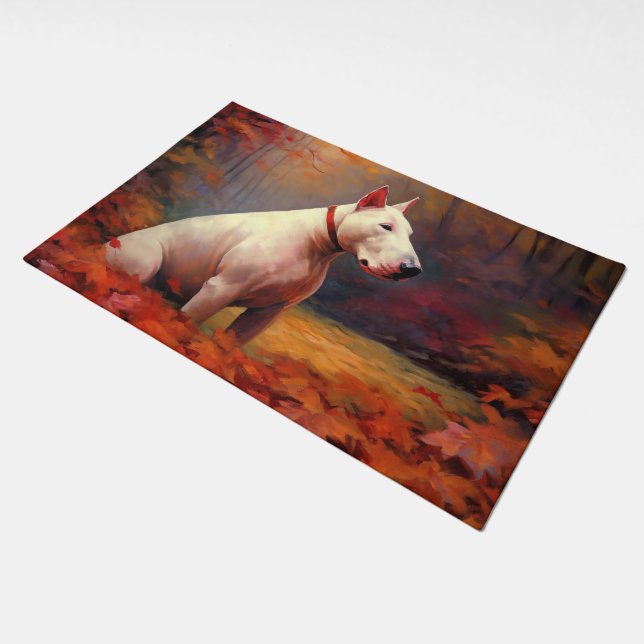 Bull Terrier in Autumn Leaves Fall Inspire  Doormat (Angled)