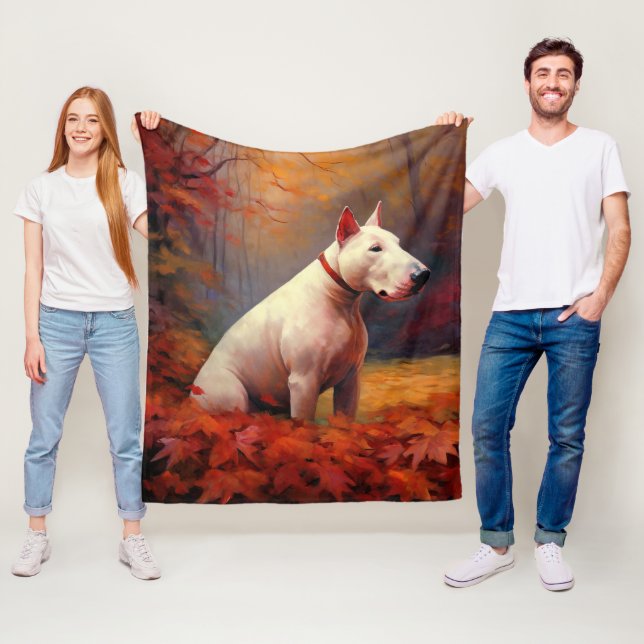 Bull Terrier in Autumn Leaves Fall Inspire  Fleece Blanket (In Situ)