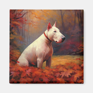 Bull Terrier in Autumn Leaves Fall Inspire Magnet