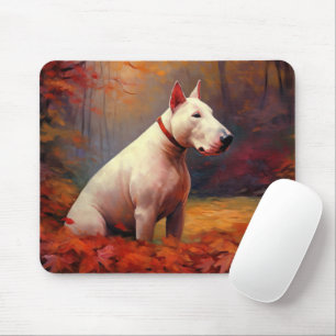 Bull Terrier in Autumn Leaves Fall Inspire  Mouse Pad