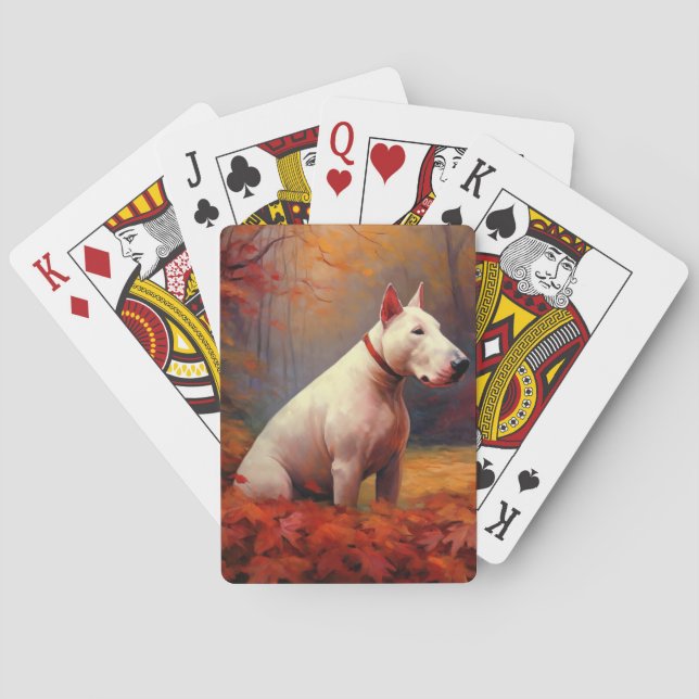 Bull Terrier in Autumn Leaves Fall Inspire  Poker Cards (Back)