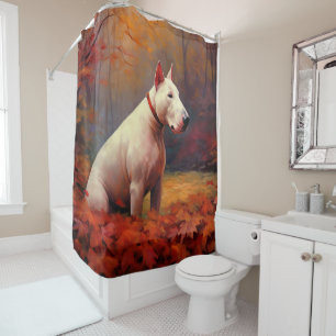 Bull Terrier in Autumn Leaves Fall Inspire  Shower Curtain