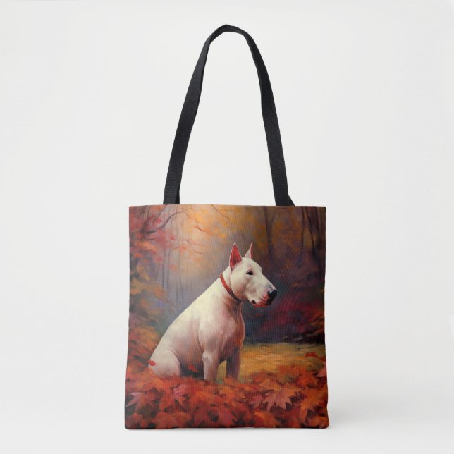 Bull Terrier in Autumn Leaves Fall Inspire  Tote Bag (Front)