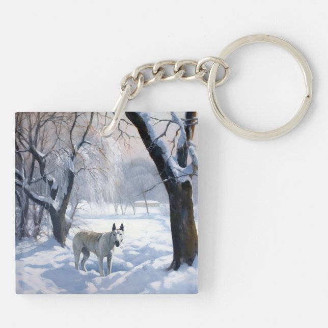 Bull Terrier Let It Snow Christmas  Keychain (Back)