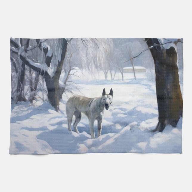 Bull Terrier Let It Snow Christmas  Kitchen Towel (Horizontal)