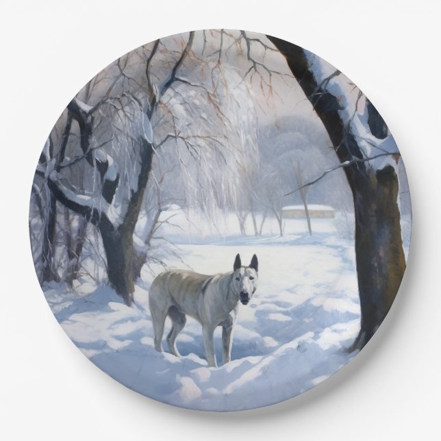 Bull Terrier Let It Snow Christmas  Paper Plates (Front)