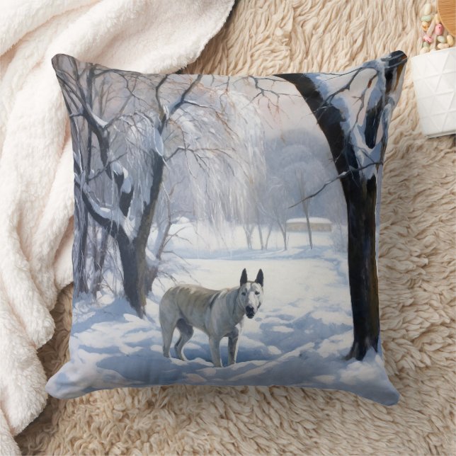 Bull Terrier Let It Snow Christmas  Throw Pillow (Blanket)