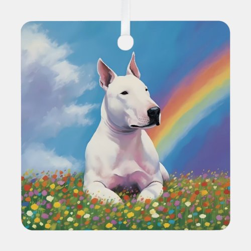 Bull Terrier Memorial Custom Name Rainbow Bully Metal Ornament