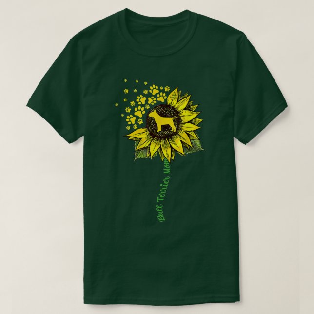 Bull Terrier Mom Sunflower Paw Floral Dog Owner Ma T-Shirt (Design Front)