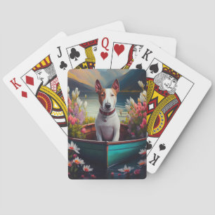Bull Terrier on a Paddle: A Scenic Adventure Poker Cards