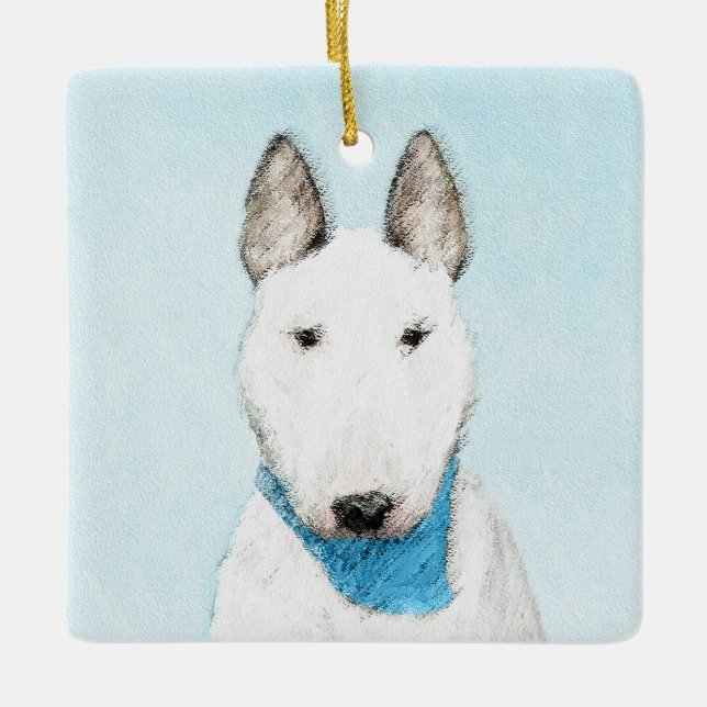 Bull Terrier Painting - Cute Original Dog Art Ceramic Ornament (Front)