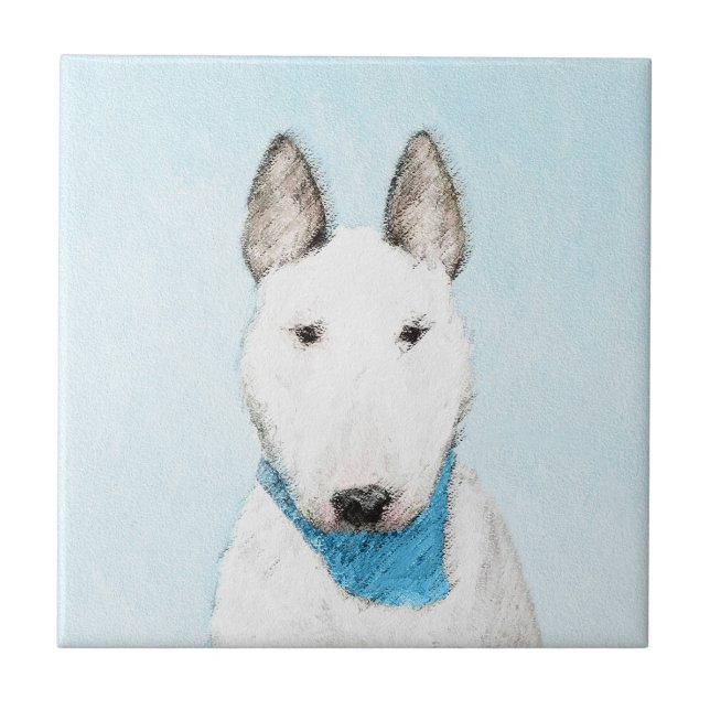Bull Terrier Painting - Cute Original Dog Art Ceramic Tile (Front)