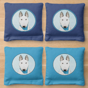 Bull Terrier Painting - Cute Original Dog Art Cornhole Bags