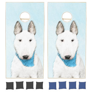 Bull Terrier Painting - Cute Original Dog Art Cornhole Set