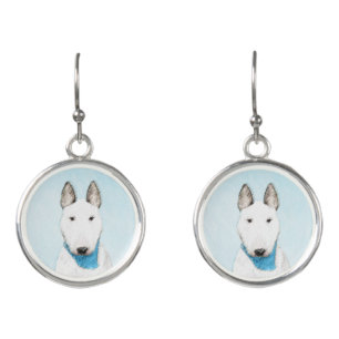 Bull Terrier Painting - Cute Original Dog Art Earrings