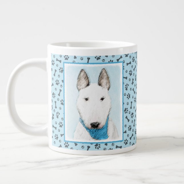 Bull Terrier Painting - Cute Original Dog Art Giant Coffee Mug (Left)