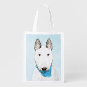 Bull Terrier Painting - Cute Original Dog Art Grocery Bag