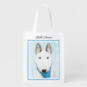 Bull Terrier Painting - Cute Original Dog Art Grocery Bag