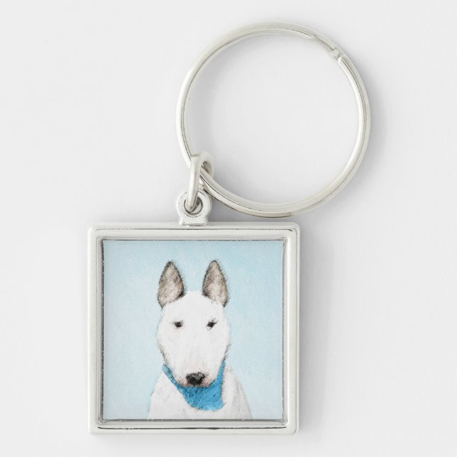 Bull Terrier Painting - Cute Original Dog Art Keychain (Front)