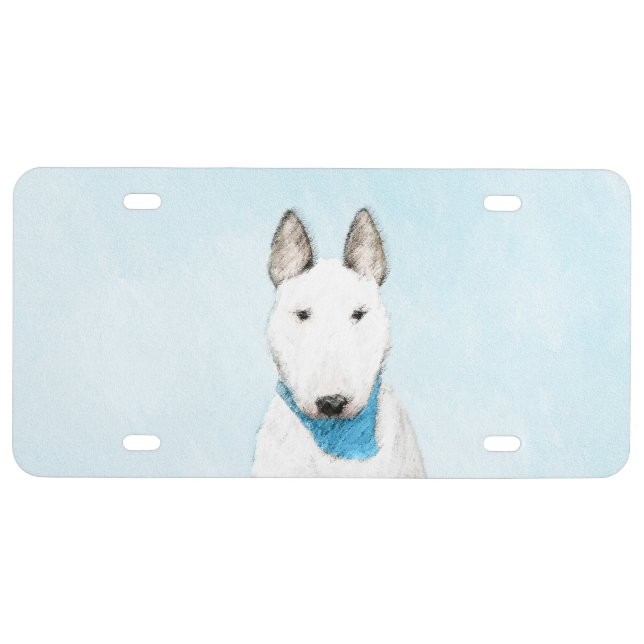 Bull Terrier Painting - Cute Original Dog Art License Plate (Front)
