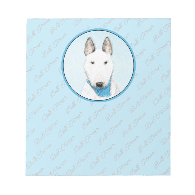 Bull Terrier Painting - Cute Original Dog Art Notepad (Front)