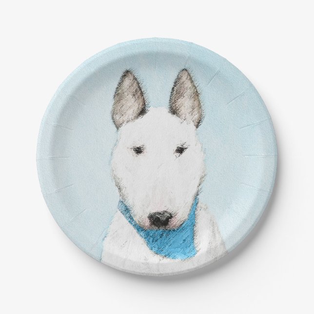 Bull Terrier Painting - Cute Original Dog Art Paper Plates (Front)