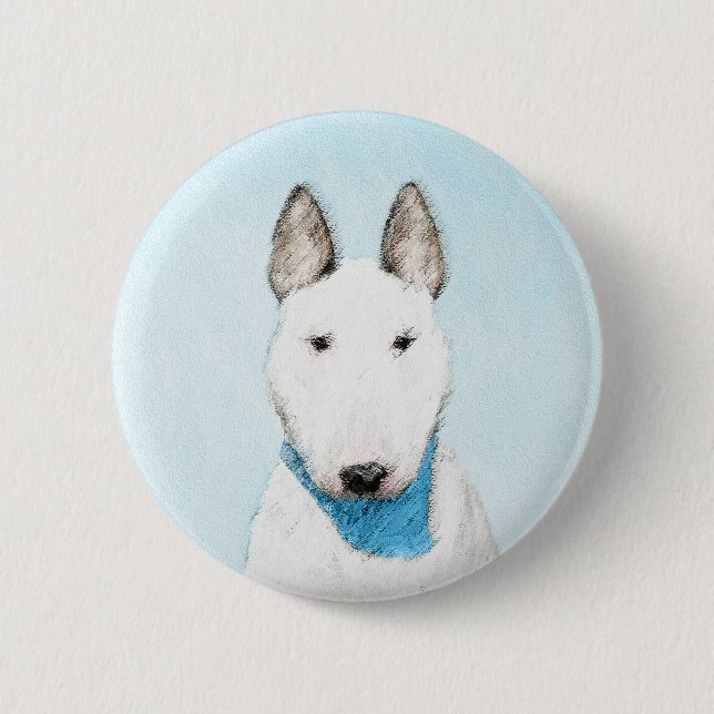 Bull Terrier Painting - Cute Original Dog Art Pinback Button (Front)