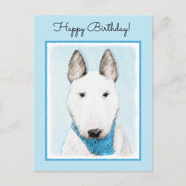 Bull Terrier Painting - Cute Original Dog Art Postcard (Front)
