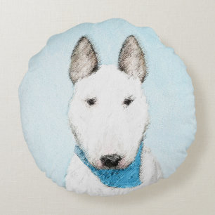 Bull Terrier Painting - Cute Original Dog Art Round Pillow