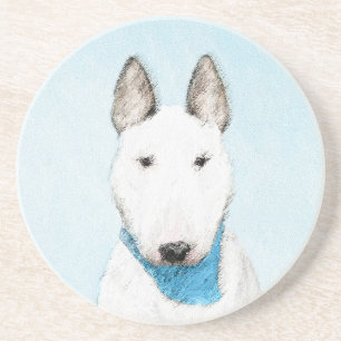Bull Terrier Painting - Cute Original Dog Art Sandstone Coaster